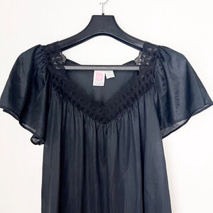 VTG Black Baby Doll Lingerie Nightgown Sz L Coquette Dark Grandmacore